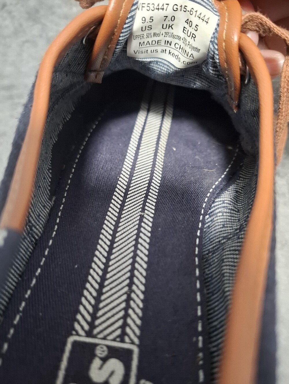Keds Champion Canvas Shoes Size 9.5 Navy Blue Tan Wool Blend Low Top Sneakers - Picture 14 of 14
